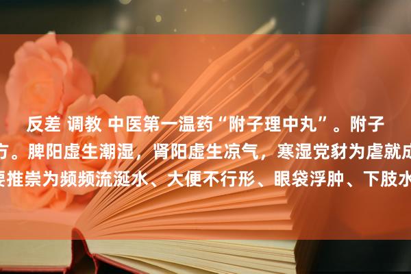 反差 调教 中医第一温药“附子理中丸”。附子理中丸调理脾肾阳虚神方。脾阳虚生潮湿，肾阳虚生凉气，寒湿党豺为虐就成寒湿。主要推崇为频频流涎水、大便不行形、眼袋浮肿、下肢水肿、夜尿偏多、早谢滑米、当作冰冷。